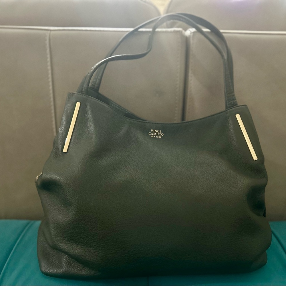 Vince Camuto Dark Olive Leather Tote Bag